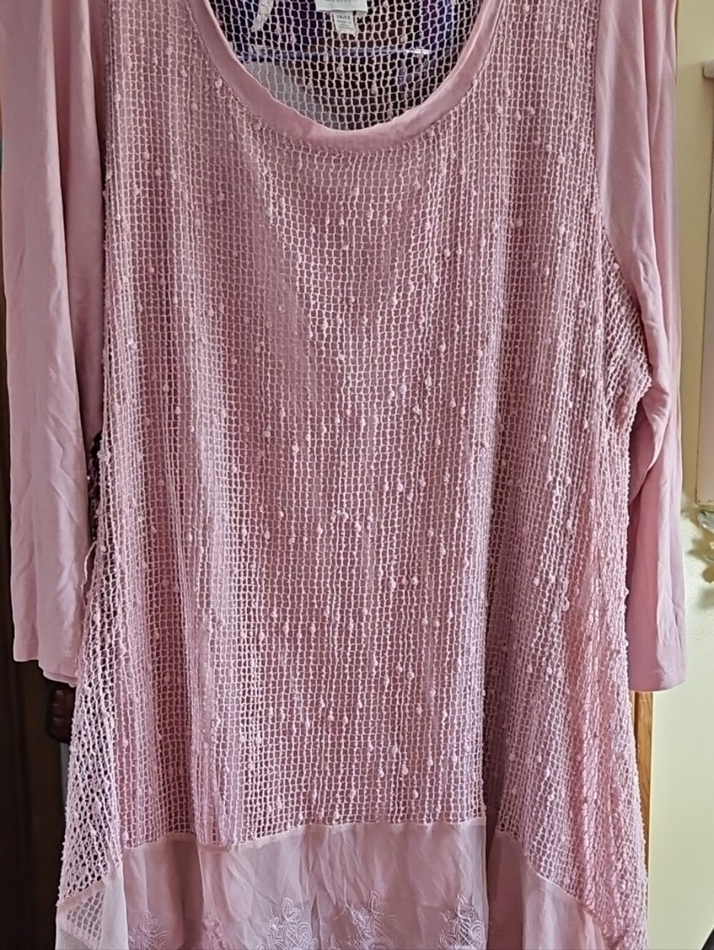Cupio Dusty Rose Layered Lace & Knit Tunic